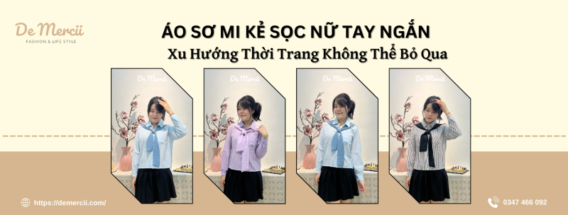 Áo Sơ Mi Kẻ Sọc Nữ Tay Ngắn: